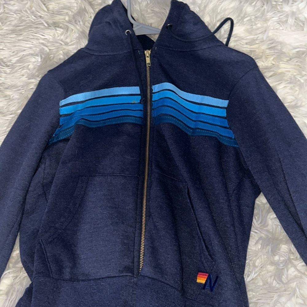 blue striped aviator nation zip up